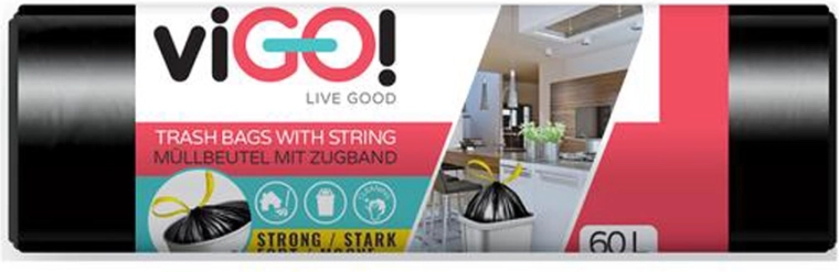Affaldsposer med snøreluk 60 l VIGO, 15 stk.