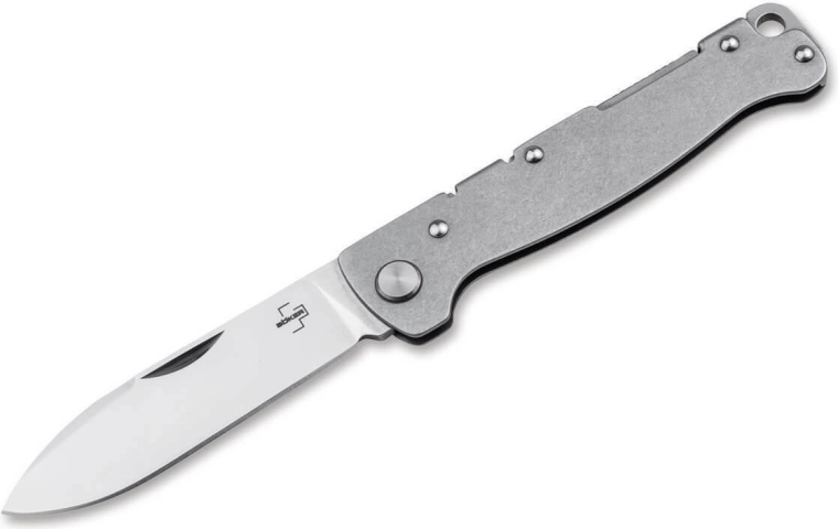 Böker Plus Atlas Drop Point lommekniv 7,1 cm, satin, stenvasket stål