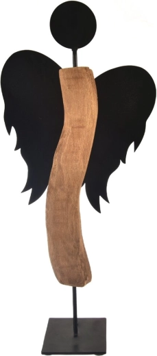 Engel i mangotræ og sort metalplade Black, 65 cm