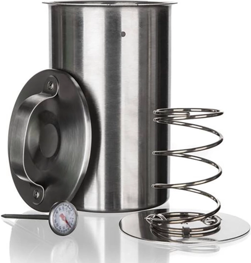 Rustfrit stålpølseform med termometer 1,3 l, diameter 10 cm, højde 19 cm