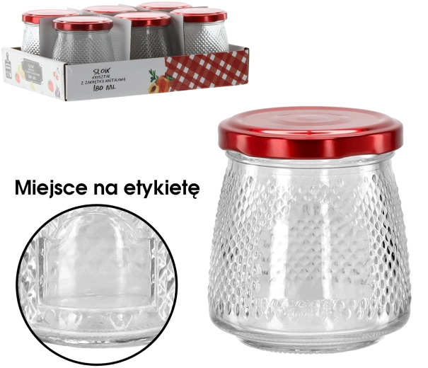 Glaskrukke 180 ml med rødt metal­låg