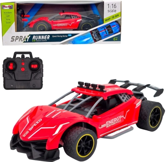 Rød sporty RC-racerbil med røg-effekt