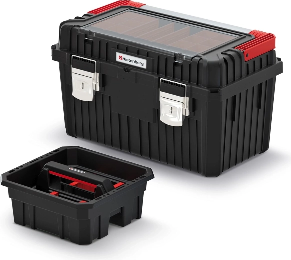 Værktøjskasse Heavy med metalhåndtag og låse, 585 × 360 × 337 mm, sort