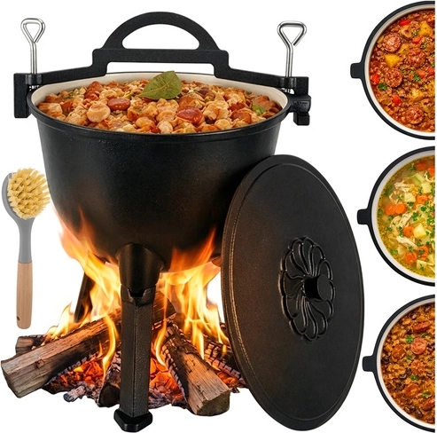 Jern emaljeret bålgryde 10 l KAMINER med stativ og låg