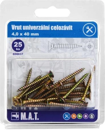 Universalskruer fuldgevind 4 × 40 mm, galvaniserede, 25 stk.