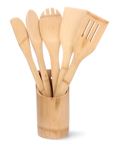Bambus køkkensæt 6 dele med holder
