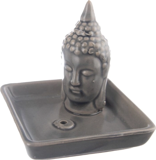 Keramisk røgelsespindholder Buddha – grå