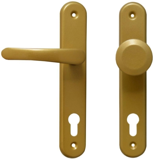 Dørgreb MICHAELA med håndtag og fast knop, cylinder 90, guld