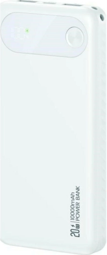 Powerbank USAMS PB80 10000 mAh, 20 W PD, 2×USB‑A + USB‑C, hvid