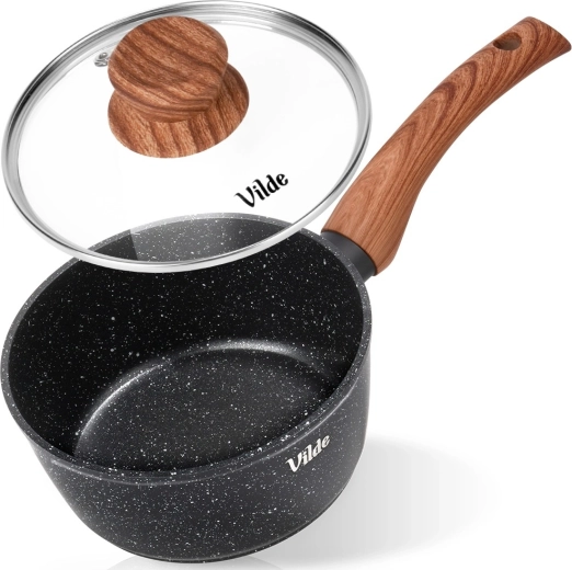 Kasserolle med granitbelægning og glaslåg 16 cm, 1,2 l