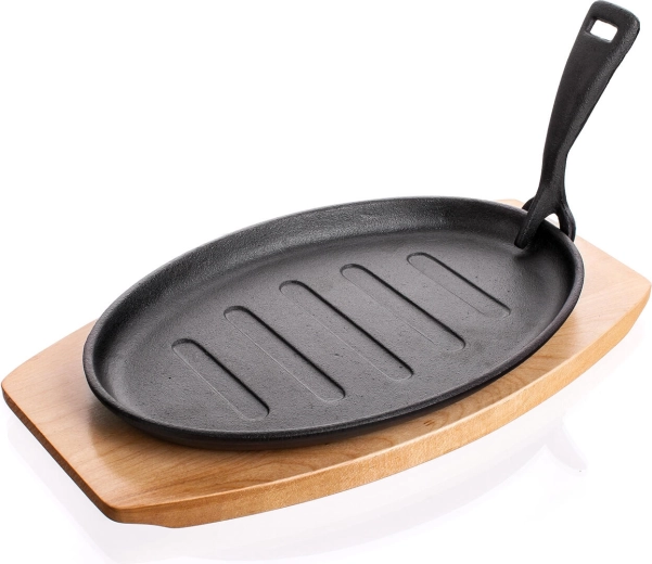 Støbejernspande 27 × 17,5 cm med træbræt Grada