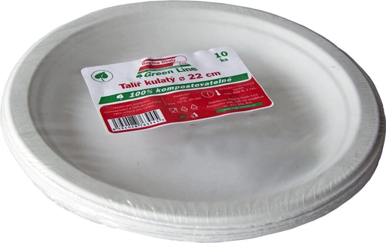 Flade tallerkener af sukkerrør 22 cm, 10 stk.