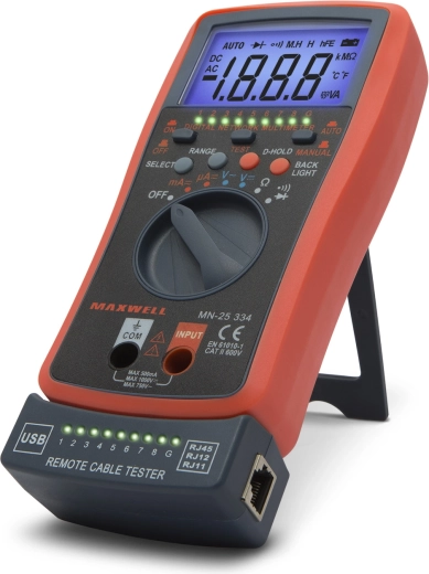 Digitalt multimeter med automatisk områdevalg og kabeltester