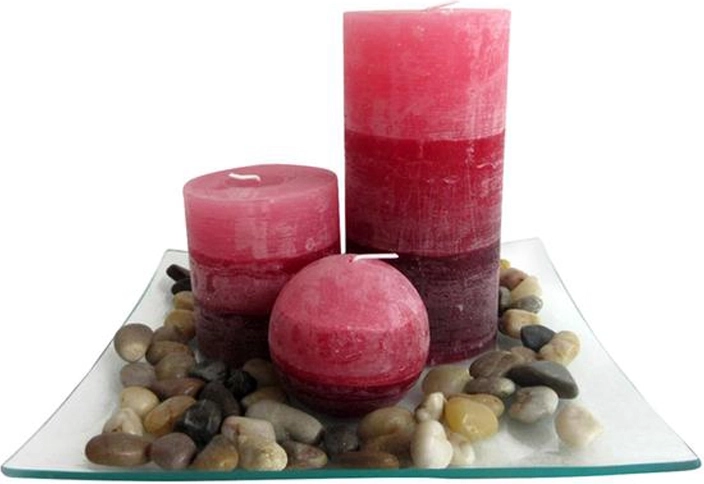 Gavesæt med stearinlys på glasfad Provence – kanel