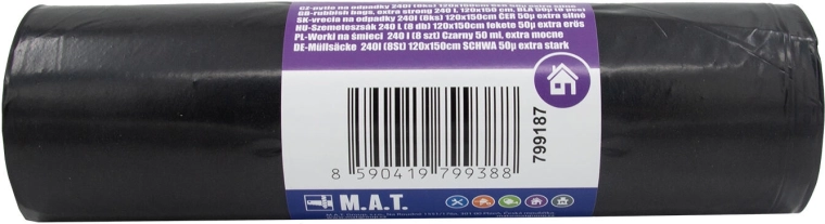 Affaldssække 240 l, ekstra stærke, sorte (8 stk.)