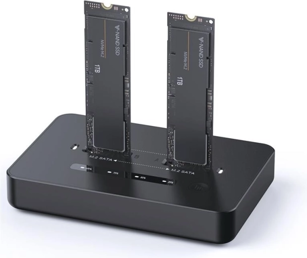 Dobbelt dockingstation til M.2 SSD NVMe og SATA med USB‑C, sort