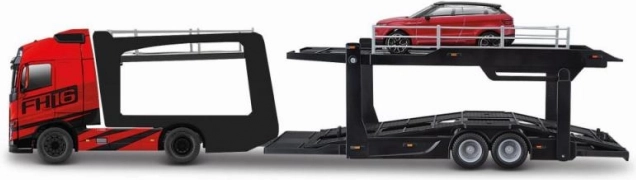 Bburago Street Fire lastbil med sættevogn Volvo FH16 og Land Rover LRX Concept 1:43