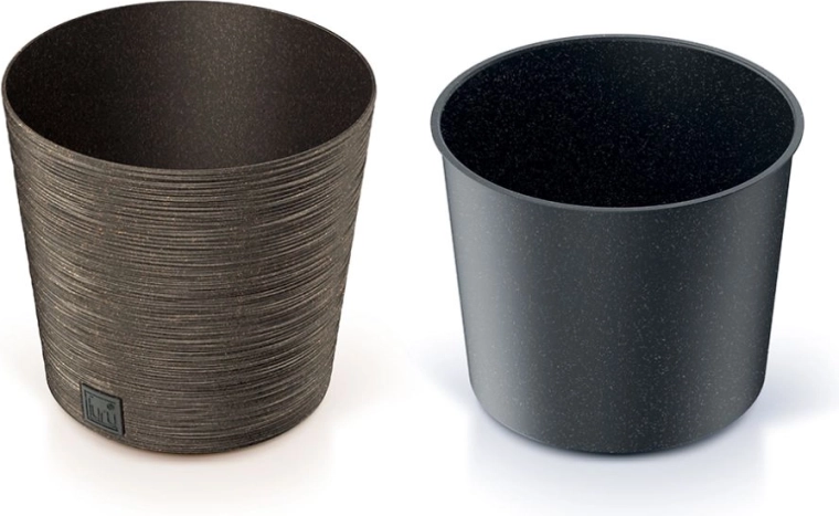 Furu Round Low Eco Wood blomsterpotte med indsats 25 cm – kaffe