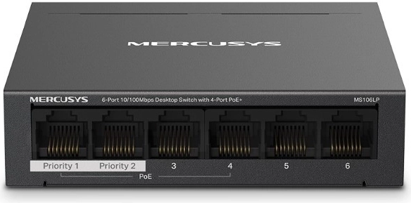 Mercusys desktop-netværksswitch med 6 porte og PoE+