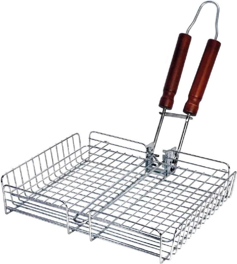 BBQ-grillkurv med træhåndtag 32 × 26 cm