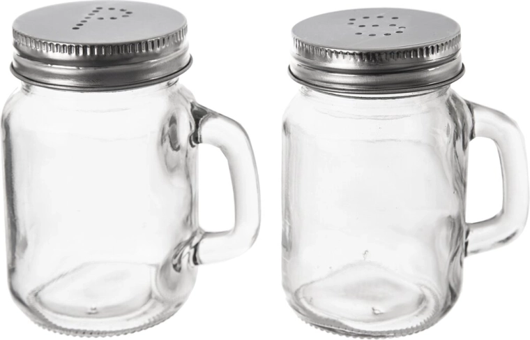 Krydderibøtter med hank i glas og rustfrit stål, 2 stk.