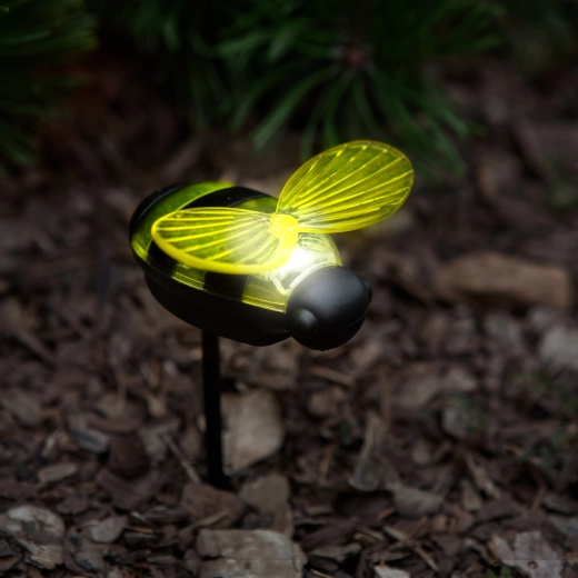 Solcelledrevet jordspydslampe formet som en bi med hvid LED