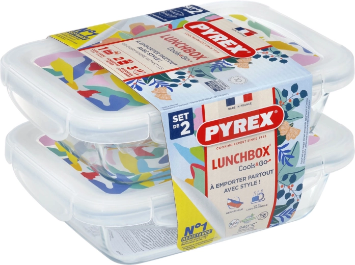 Sæt med rektangulære glasbeholdere PYREX 2 × 0,8 l