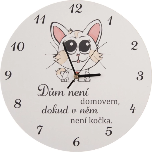 Vægur i træ – Cat home, hvid, 34 cm