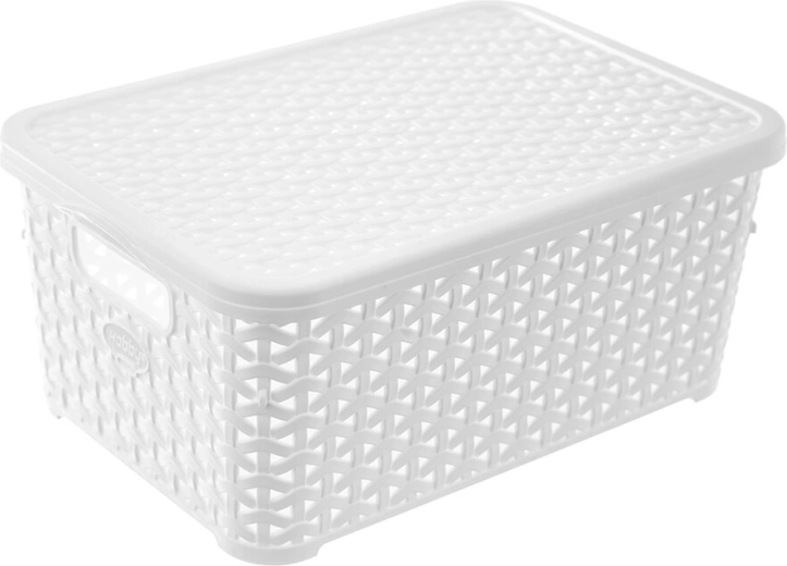 Hobby opbevaringsboks rattan med låg 6 l hvid
