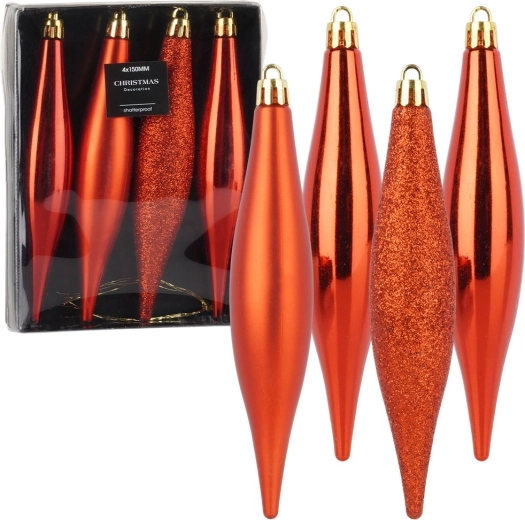 Ubrudelige juletræsornamenter røde istapper 15 cm, 4 stk.