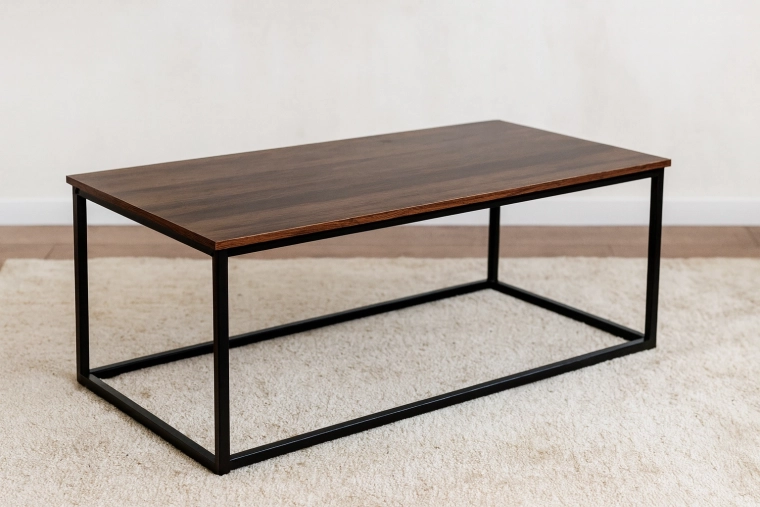 Sofabord i loftstil 110 × 55 × 43 cm, brun trædekor, sort metal