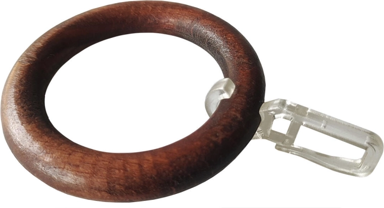 Træringe til gardinstænger med krog, valnød (10 stk.)