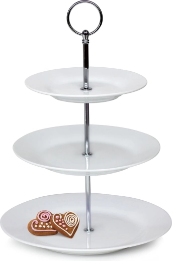 Trepunkts rund porcelænsserveringsetage Sofia, hvid