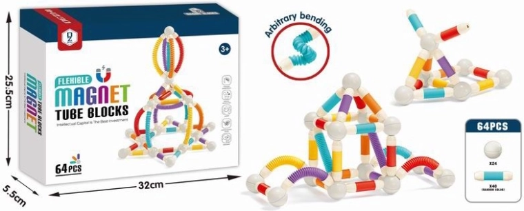 Bevægelig magnetisk byggesæt, 64 dele