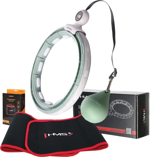 Sæt masserende hula hoop med vægt og tæller + slankebælte HMS