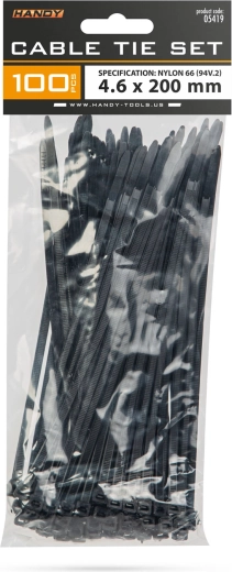 Sorte kabelbindere 200 × 4,6 mm, 100 stk.