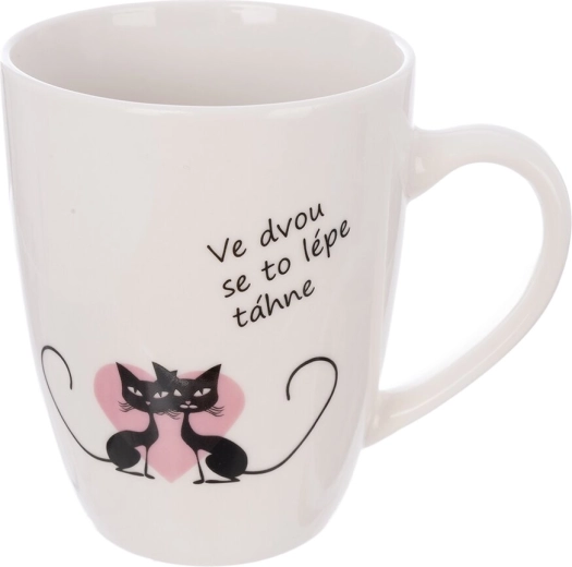 Hvid porcelænskrus med kattemotiv 380 ml