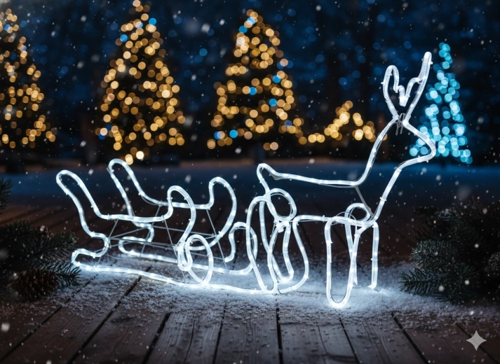 Jule-LED-rensdyr med slæde 120 × 27 × 66 cm – koldhvid med kold flash/blink