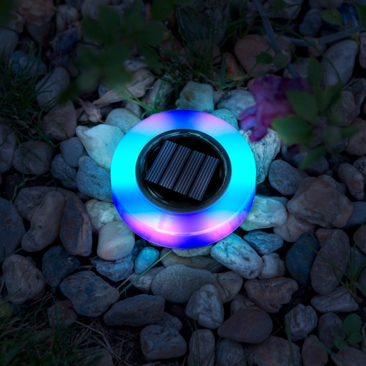 Solarcelledrevet LED-havelampe, rund med RGB-belysning