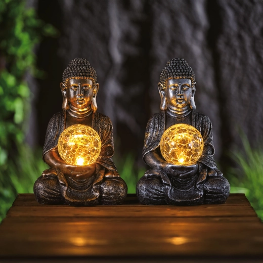 Solcelledrevet Buddhafigur med varmt hvidt LED-lys