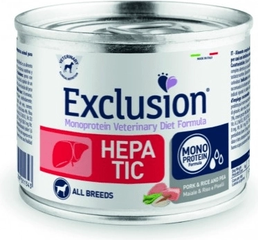 Exclusion Hepatic dåse til hunde svinekød med ris og ærter 200 g