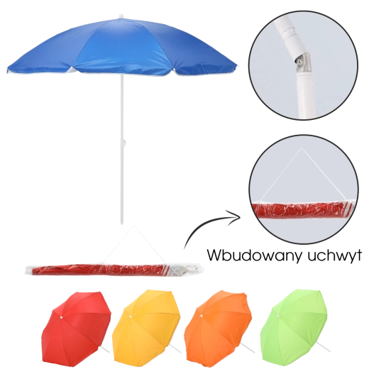 Strandparasol 155 cm med vippeled, mix af farver