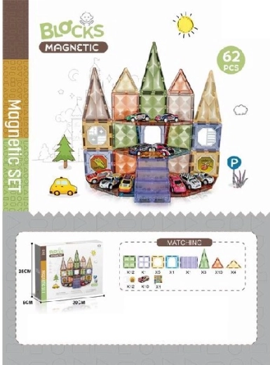 Magnetiske byggesæt med biler, 62 stk.
