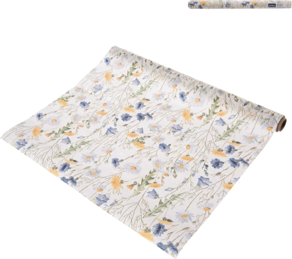 Papirløber til bord med motiv af forårsblomster, blå 180 × 40 cm