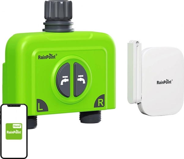 Smart Wi‑Fi vandingscontroller til 2 zoner med RAINPOINT‑gateway