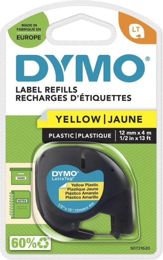 DYMO LetraTag-tape 12 mm x 4 m gul plast