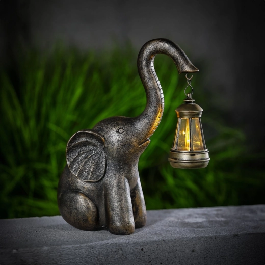 Solcelledrevet LED-lampe i form af en elefant med lanterne