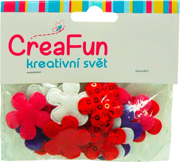 Tekstilblomster med pailletter, farvemix, 28 mm, 20 stk.