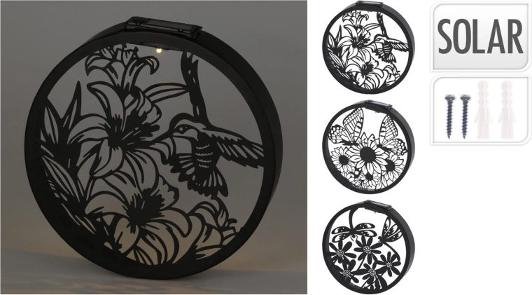 Solcelledrevet væg LED-dekoration ring metal sort/guld 25 cm