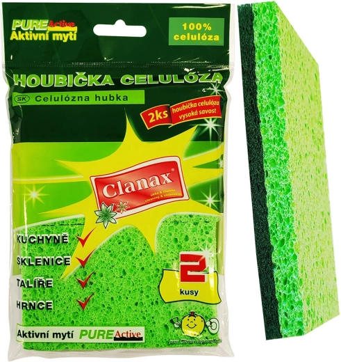 Rengøringssvampe af cellulose 11 × 7 × 1,2 cm, 2 stk.